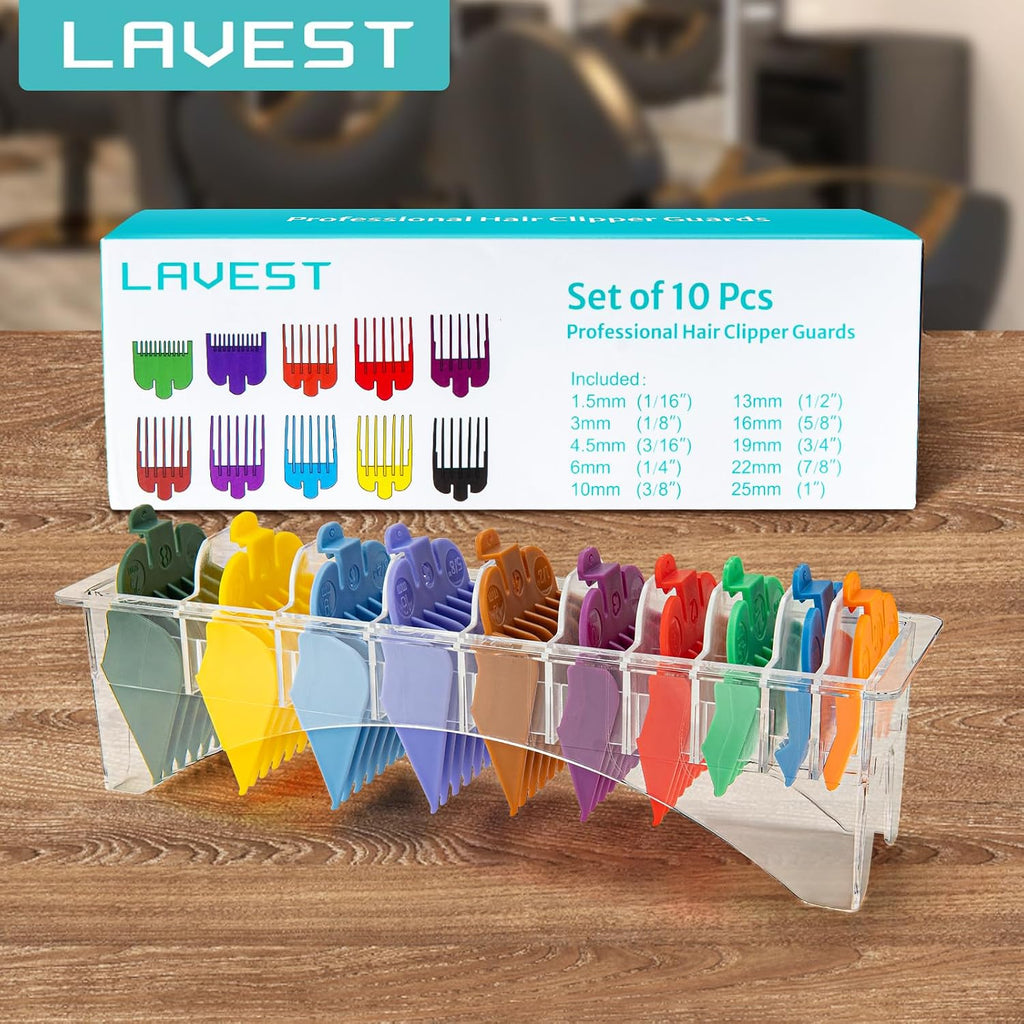 10 Professional Hair Clipper Guards Cutting Guides Compatible With Most Wahl Clippers (Not For All Models) With Organizer, Color Coded Clipper Combs Replacement - 1/16" To 1"