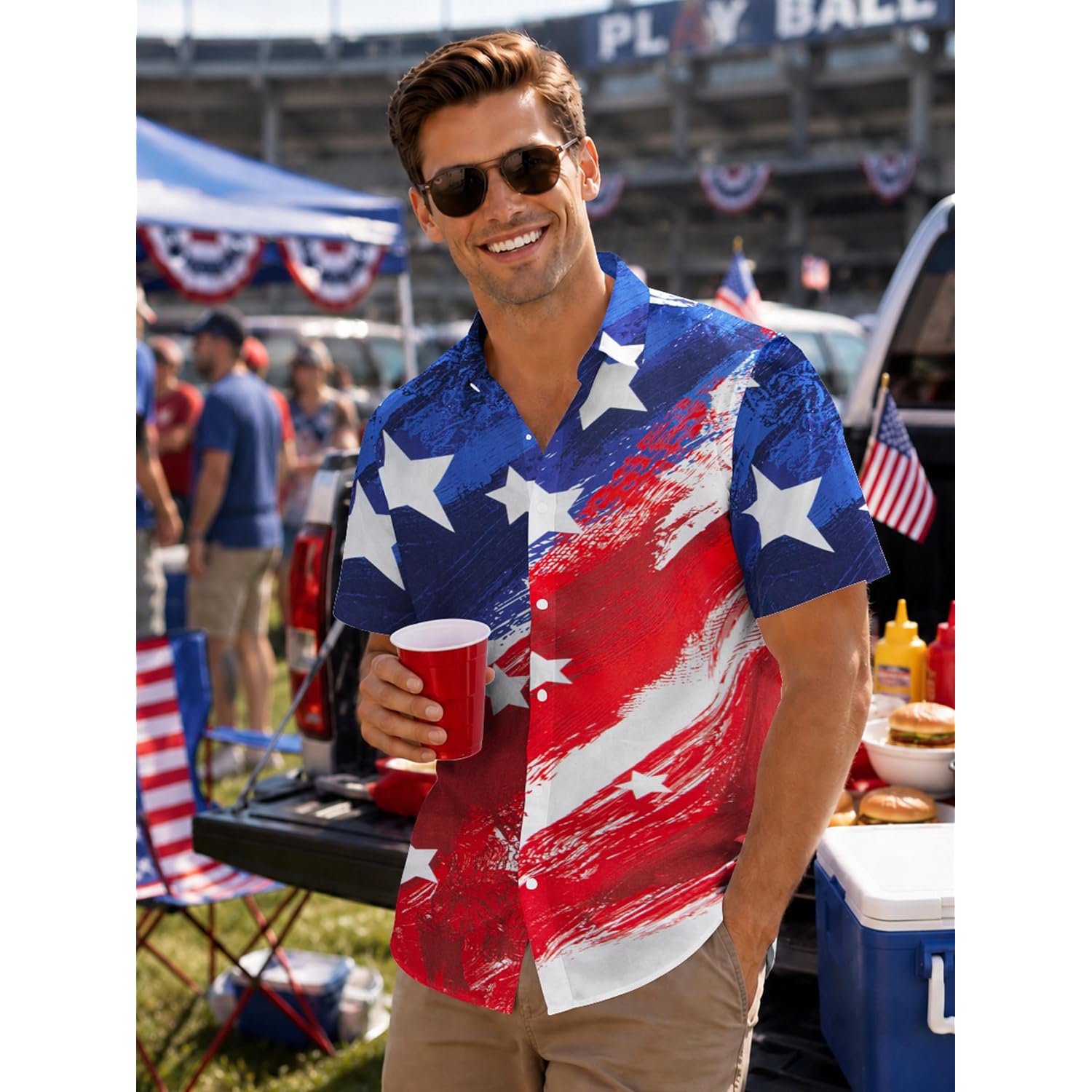 Yoimira 4Th Of July Shirts For Men,Patriotic Grunge Concept Usa Flag Button-Down Casual Short Sleeve Hawaiian Shirts For Men
