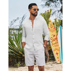 Coofandy Men'S Long Sleeve Button Down Shirt Casual Untucked Shirts Summer Beach Wedding Linen Textured Shirts