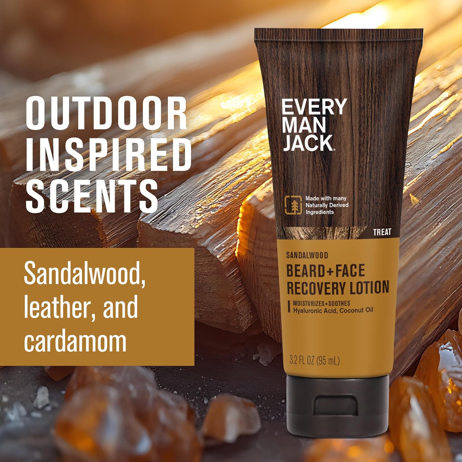 Every Man Jack Beard + Face Recovery Lotion-Moisturizes Relieves Dry Skin and Beard Itch - Light Sandalwood Scent-Made w/Naturally Derived Ingredients like Coconut Oil, and Witch Hazel-3.2oz(2 pack)