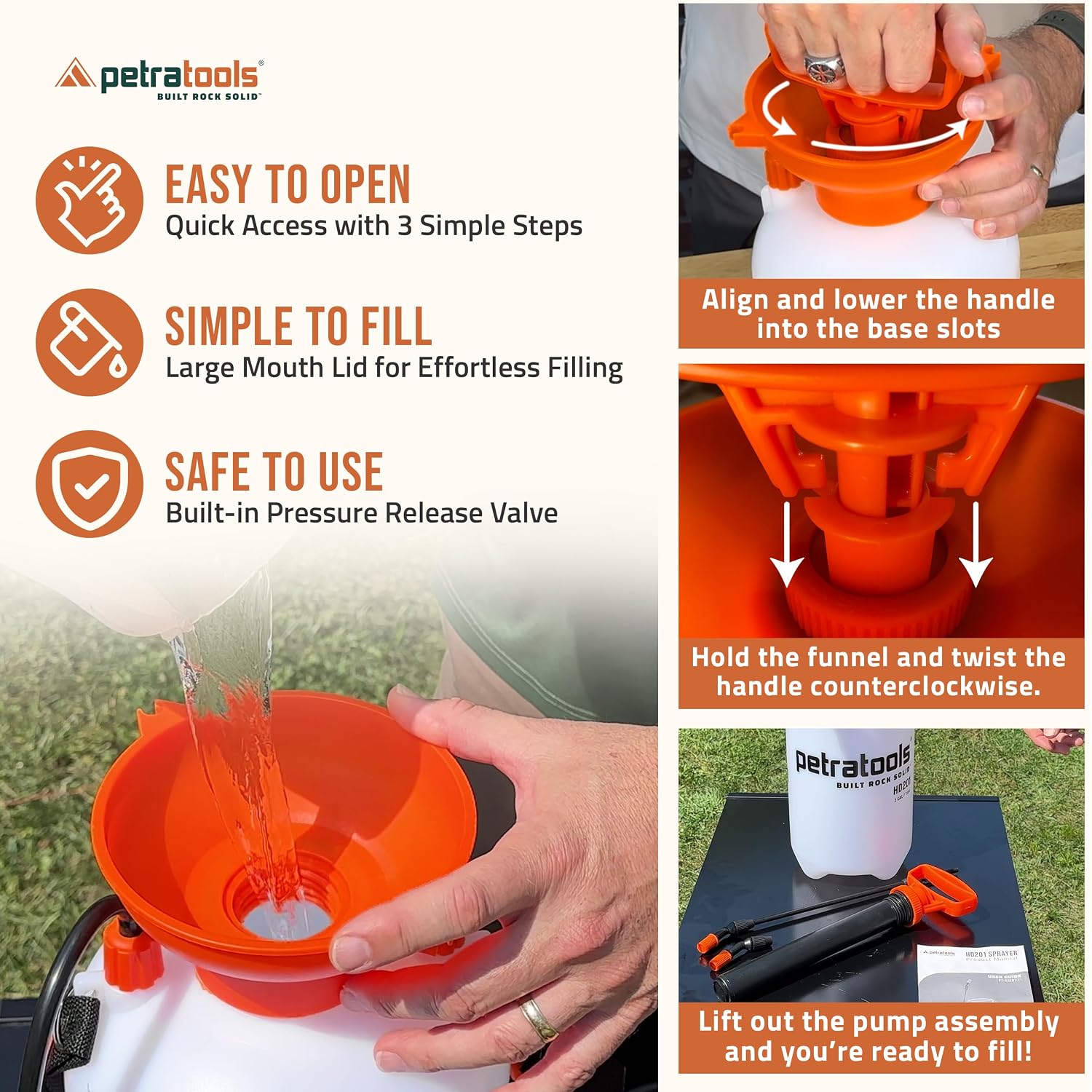 Petratools 1 Gallon Pump Sprayer – Hd101 Garden Sprayer For Weeds, Lawn Care & Pesticides – 52” Long Hose, 2 Nozzles & Easy Carry Handle – Durable & Lightweight