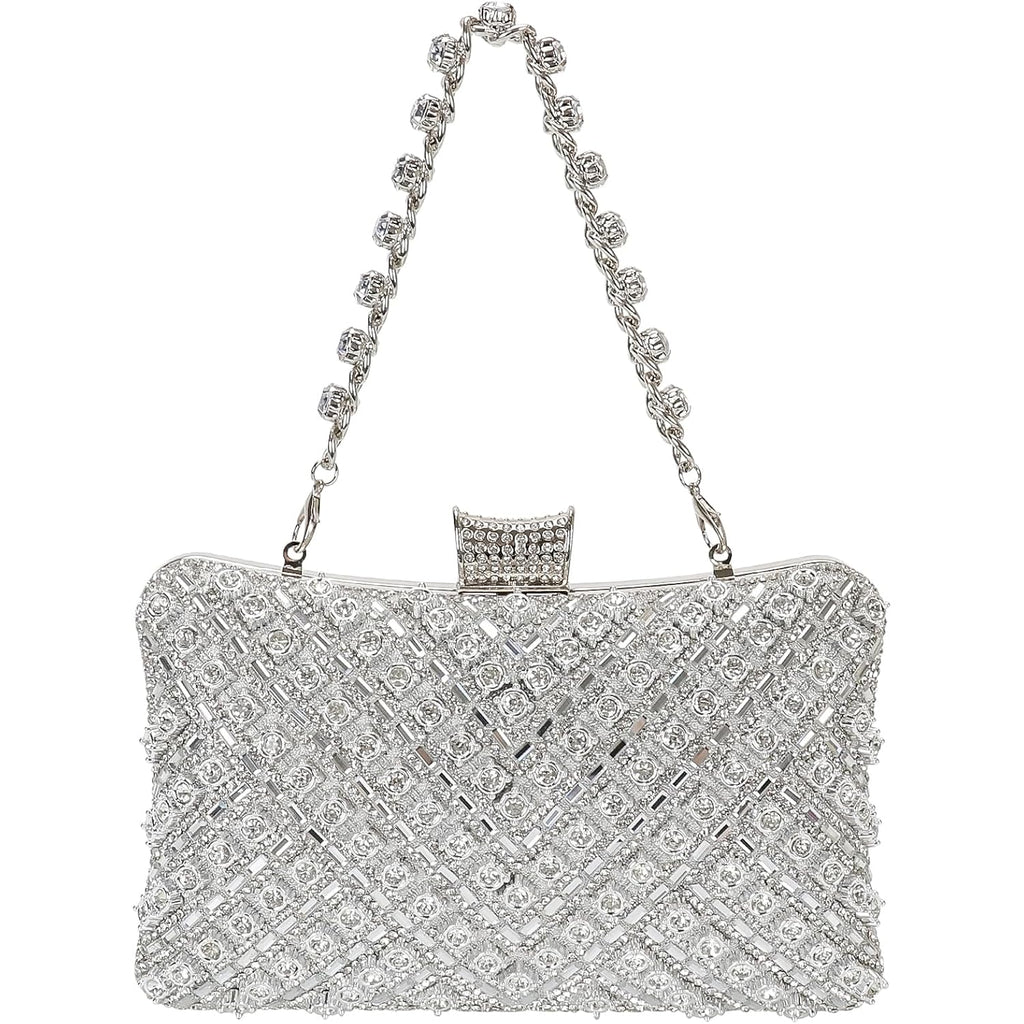 Women Sparkly Rhinestone Clutch With Chains, Glitter Evening Handbag Purse Shoulder Bag For Wedding Party Prom