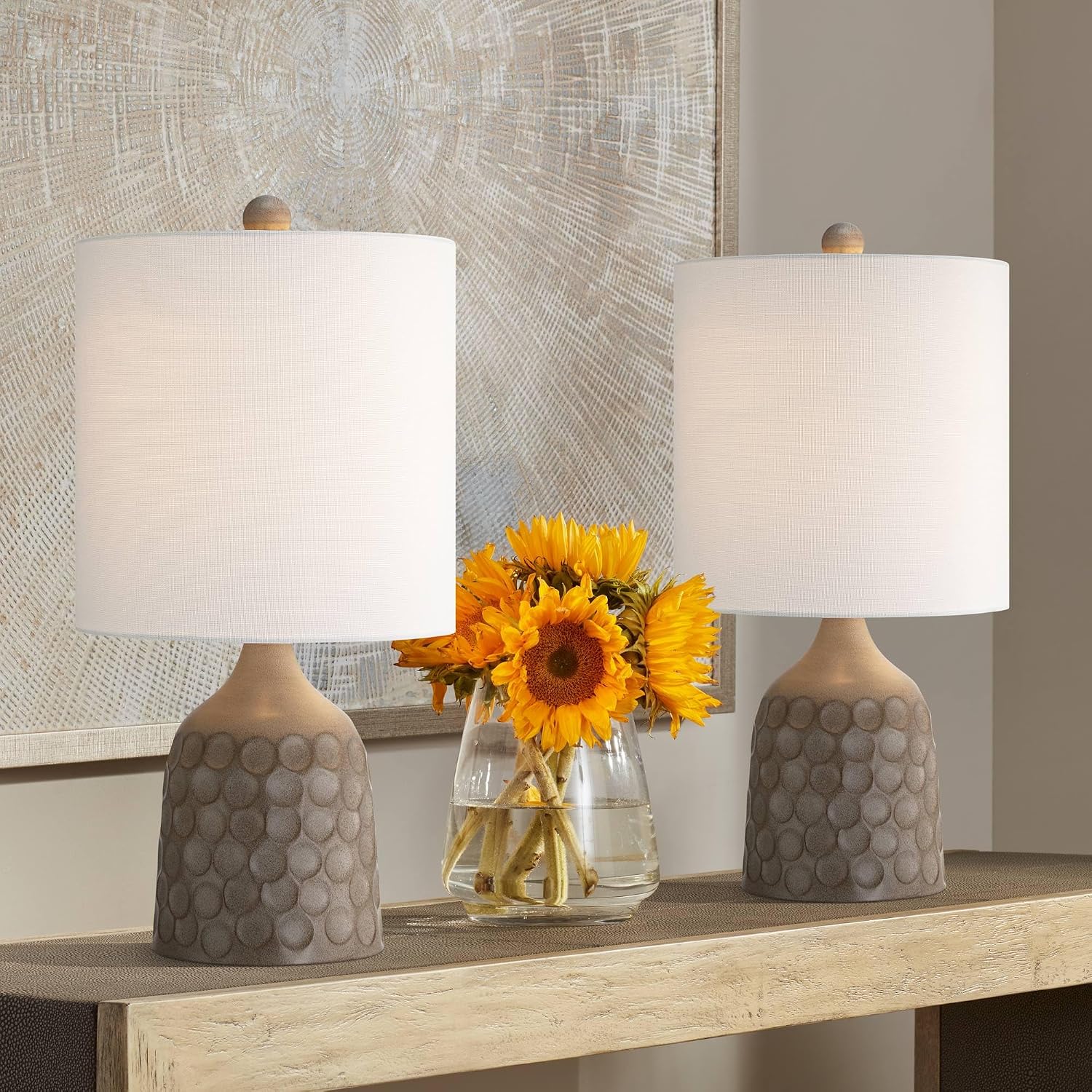 Reagan 20" Small Table Lamps Set Of 2 Bronze Brown Metal Accent Modern | Circles Living Room Bedroom Bedside Nightstand House Office Home Reading Kitchen Entryway White Shade