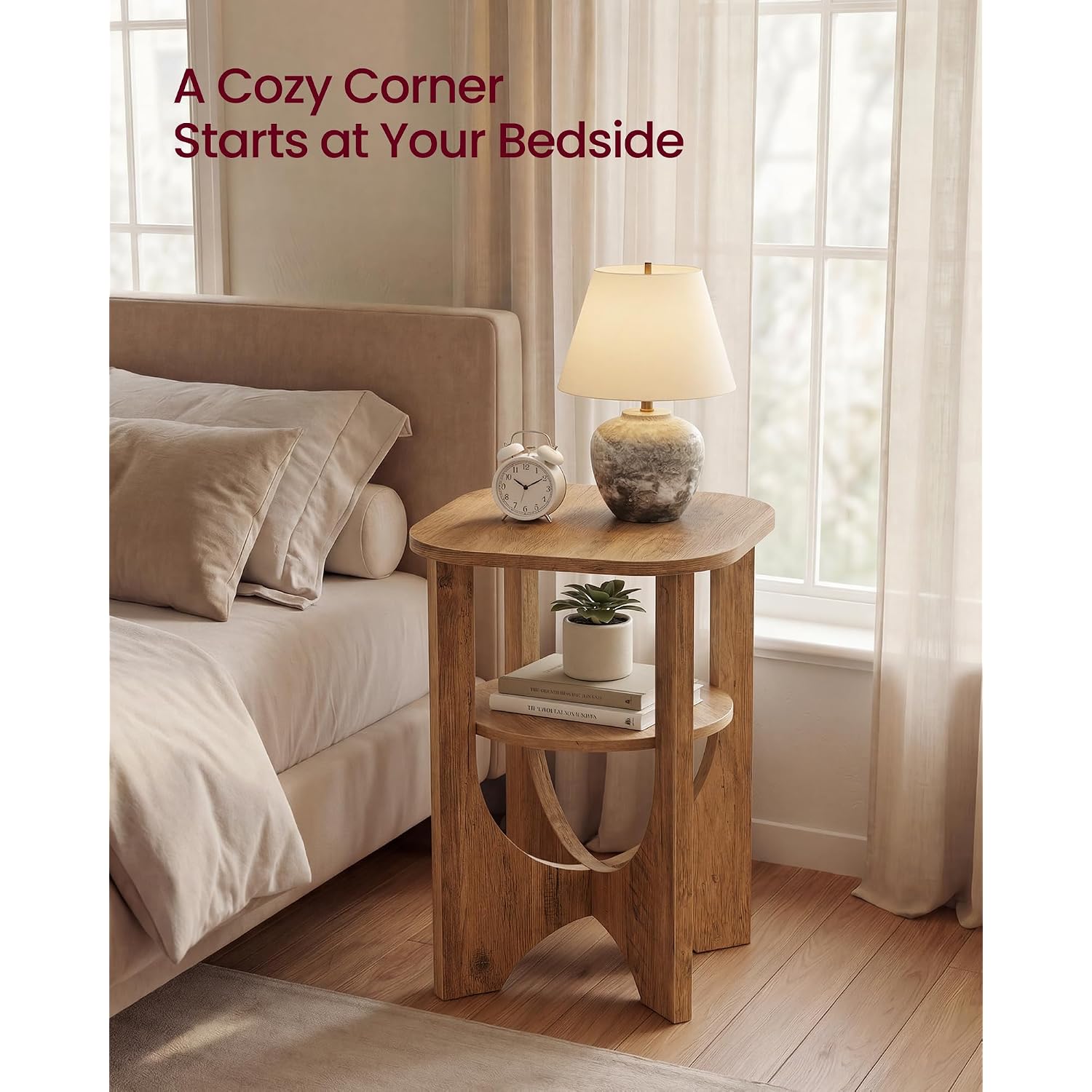 Vasagle Side Table, 2 Tier Small Accent End Table, Nightstand With Lower Shelf For Small Spaces, Living Room, Bedroom, Honey Brown Ulet233M101S