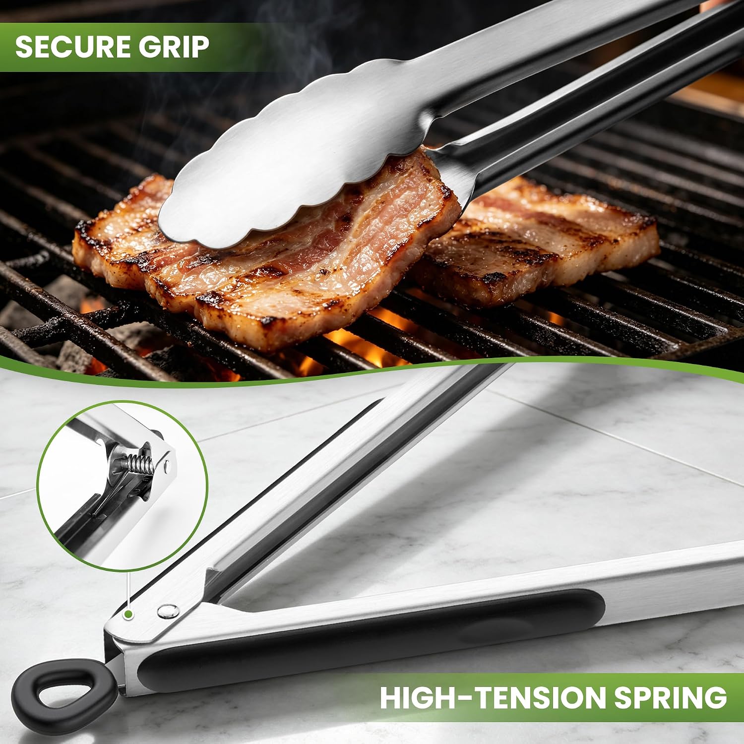 Grill Tongs, 17 Inch Extra Long Stainless Steel Bbq Tongs (17", 1Pc) | For Cooking/Serving/Grilling | Heat-Resistant | Dishwasher Safe