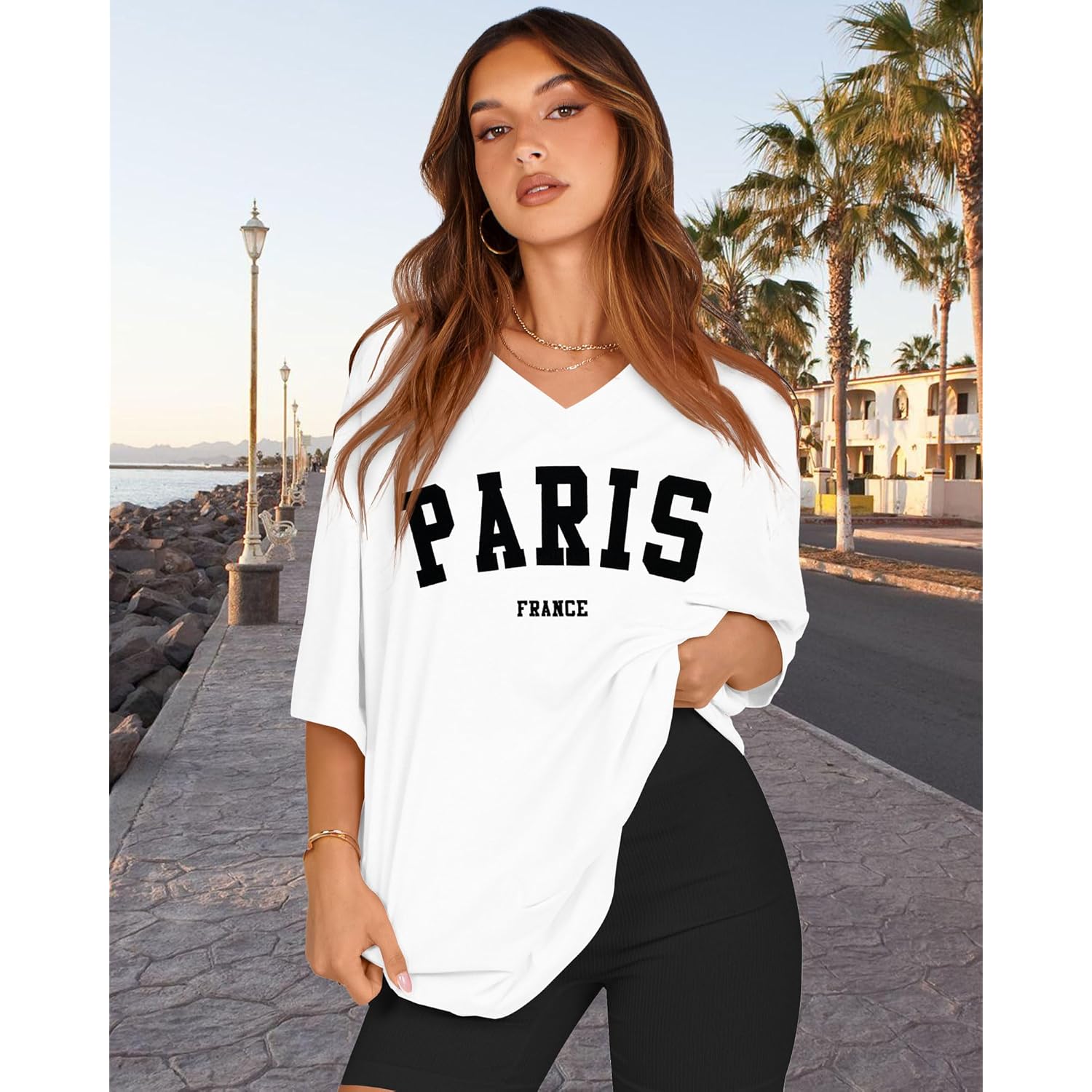 Oversized Tshirts for Women V Neck Short Sleeve Summer Casual Basic Loose Tops 2026