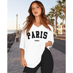 Oversized Tshirts for Women V Neck Short Sleeve Summer Casual Basic Loose Tops 2026 Aa-white Black Letters