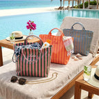Personalized Beach Tote Bag with Name, Custom Embroidery Waterproof Striped Tote for Women, Large Capacity PVC Handbag for Summer Travel, Lightweight Beach Bag Gift for Mom Bridesmaid Birthday. | Waterproof fabric
