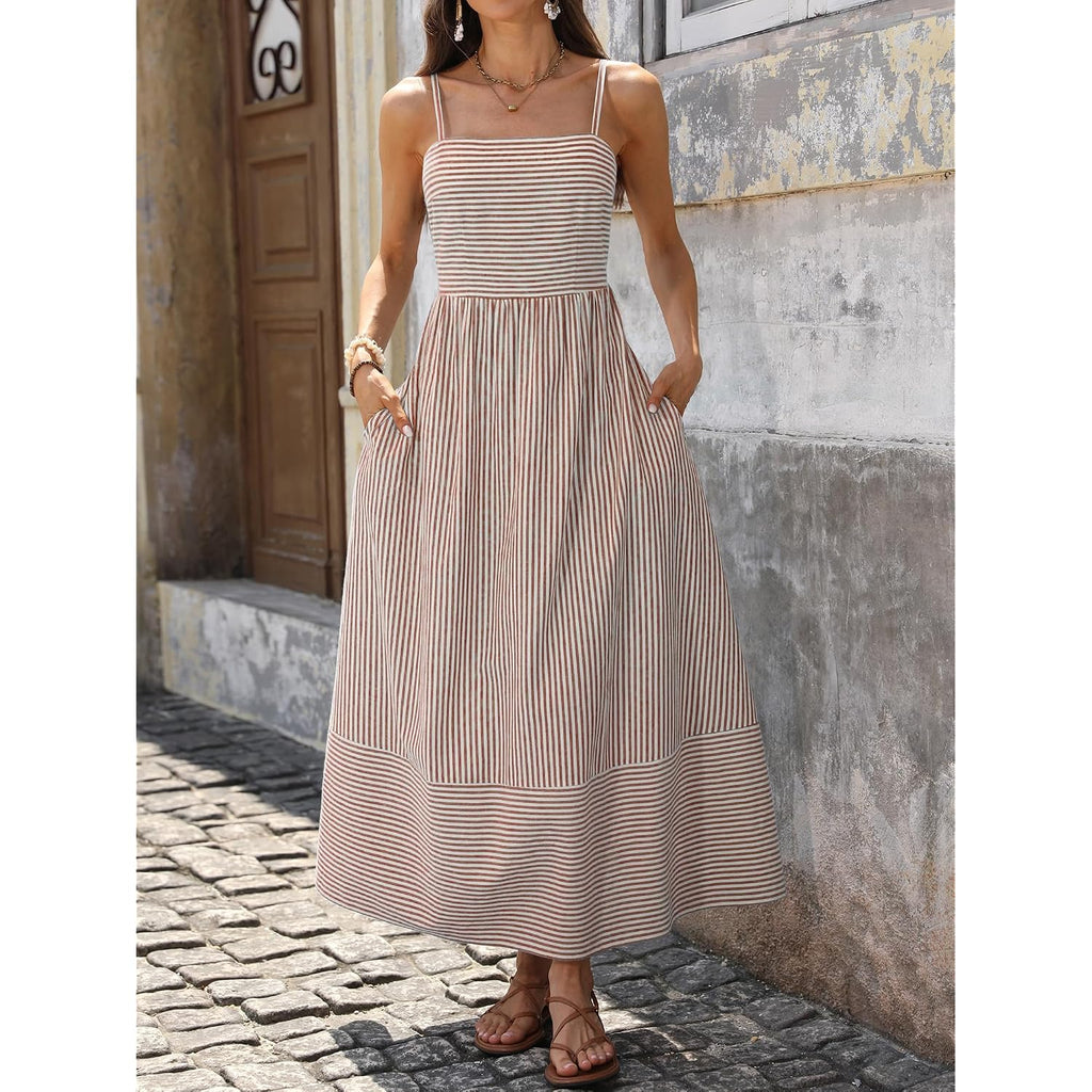 Caracilia Womens Maxi Dresses Gingham Spaghetti Strap Back Smocked Flowy Long Sundress Summer Beach Vacation Clothes 2026