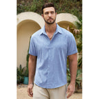 Mens Linen Shirts Short Sleeve Casual Shirt Button Down Summer Beach Vacation Tops Men Casual Dress Shirts Breathable