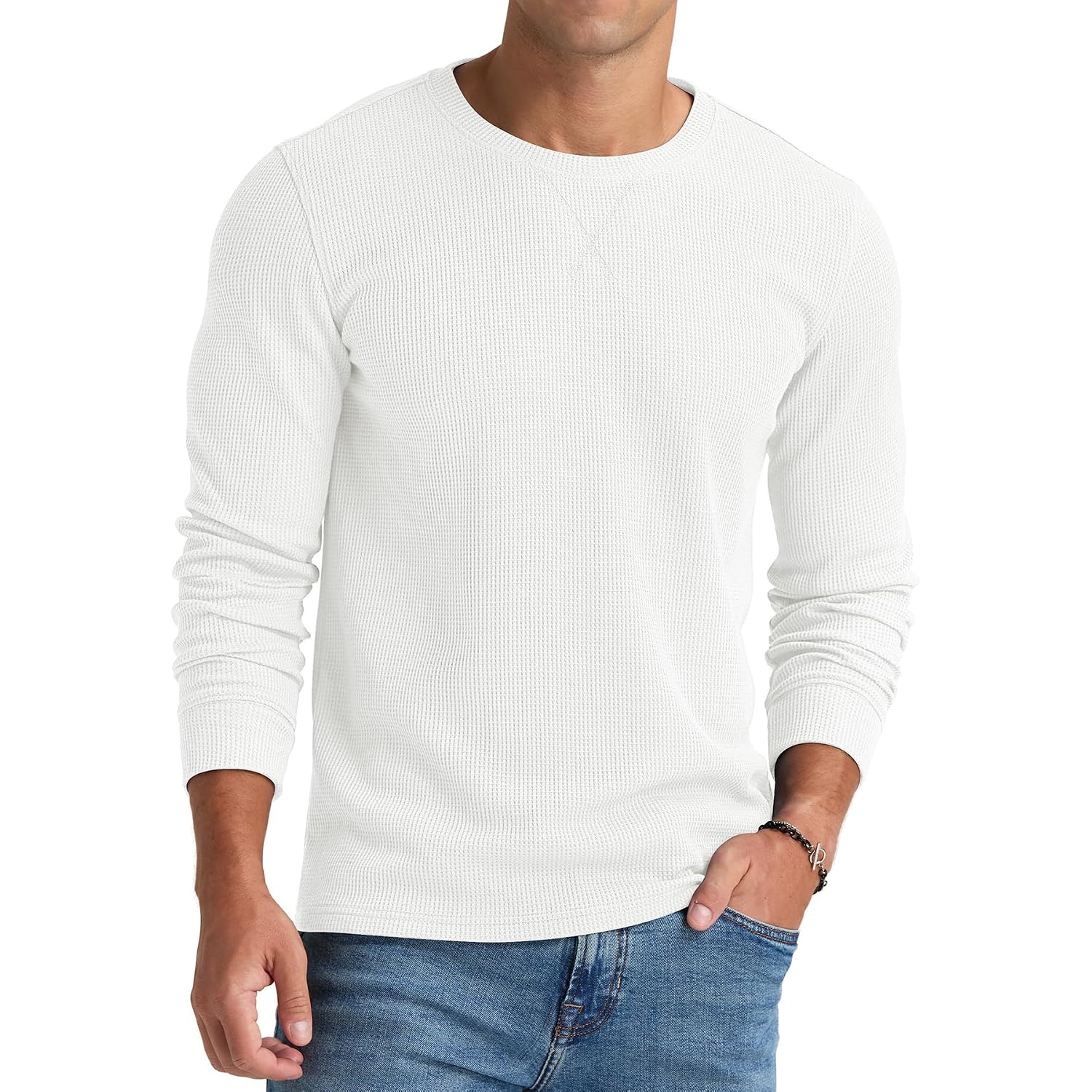 Nitagut Mens Waffle Crewneck Shirts Slim Fit Long Sleeve Casual T-Shirt