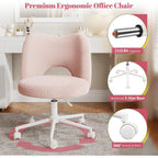 Vanity Chair With Open Back & Wheels,Armless,Pink