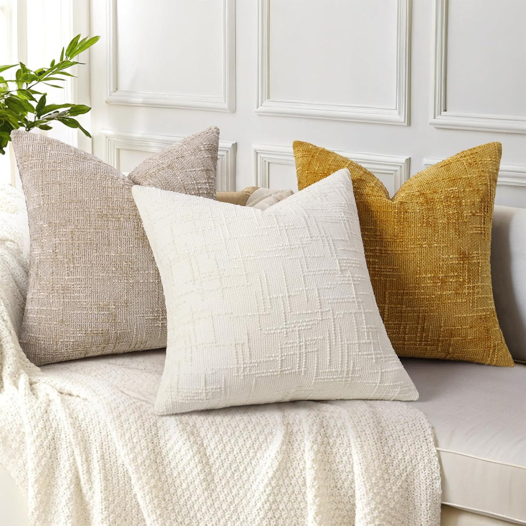 Decoruhome Fall Cream White Chenille Throw Pillow Covers 18X18 Set Of 2 Textured Soft Cozy Slubby Couch Pillow Covers Modern Farmhouse Boho Decorative Pillow Cases For Bed Sofa Living Room