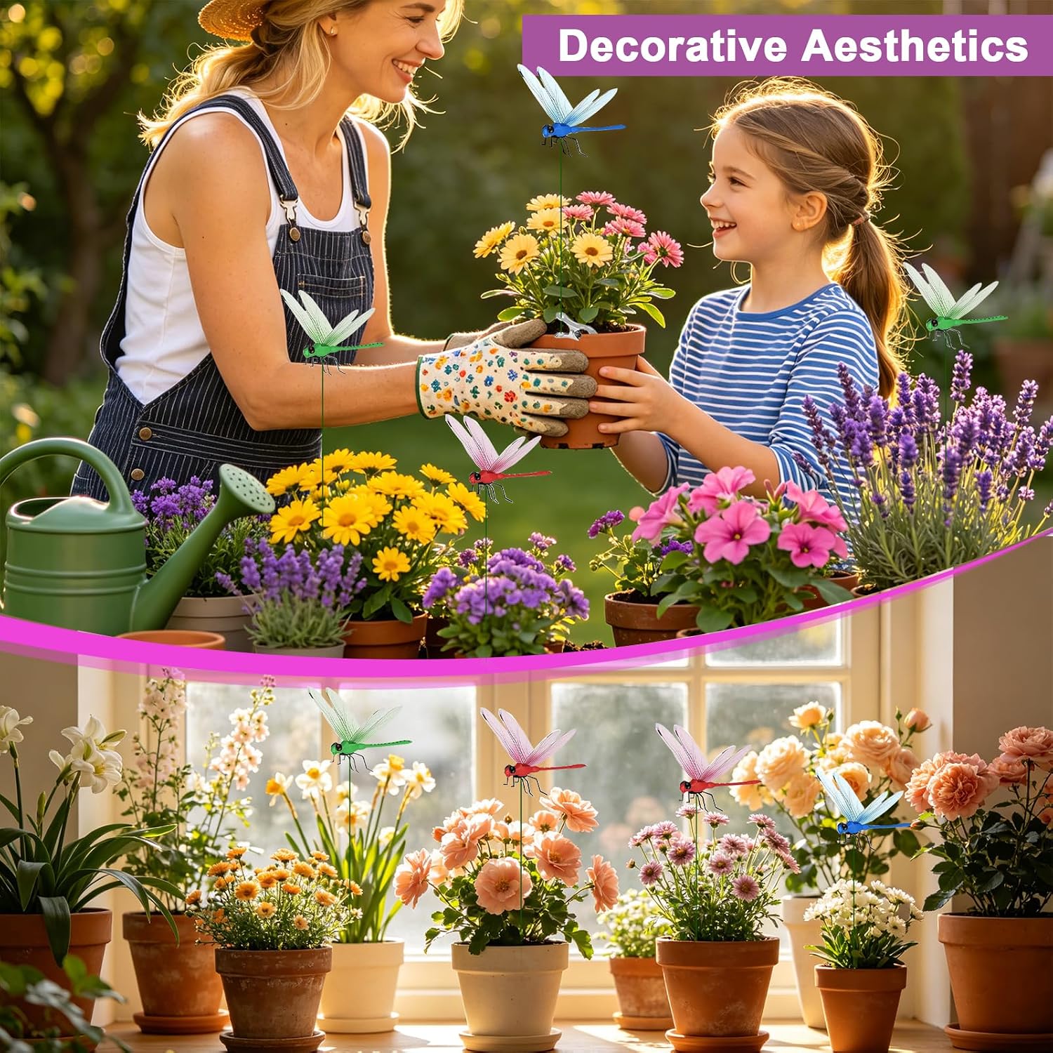 12 Pack Dragonfly Clips,3D Fake Dragonflies, Humming Bird Stakes, Plastics Dragonfly For Garden Stakes Decor Yard Ornaments,Deer And Horse,Fly Scare Devices For Indoor Outdoor