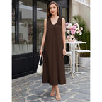Livtany Women'S Scoop Neck Ruched Maxi Dress Flowy Swing Wide Straps Long Dress Casual Sleeveless Sundress With Side Pockets