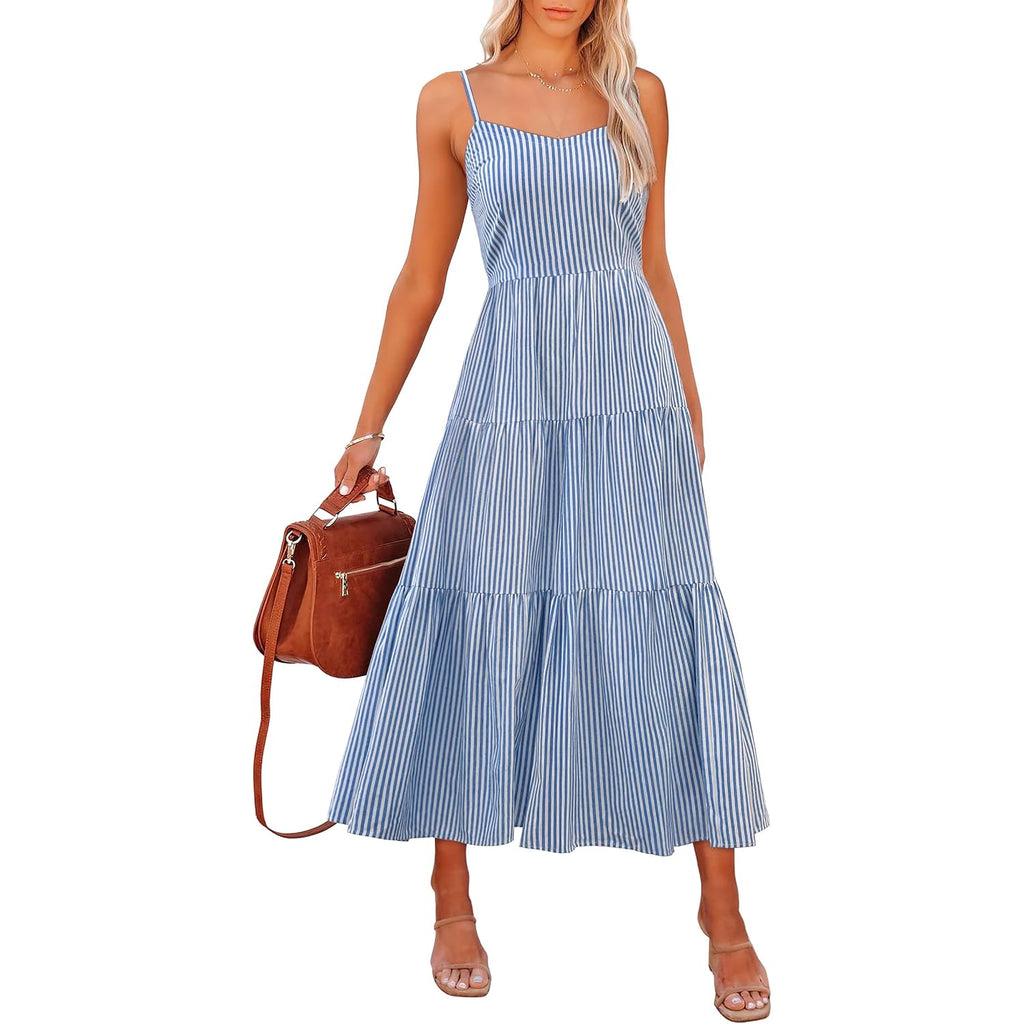 Anrabess Womens Summer Midi Dresses Casual Striped Plaid Sleeveless Flowy Maxi Dress 2026 Beach Vacation Sundress