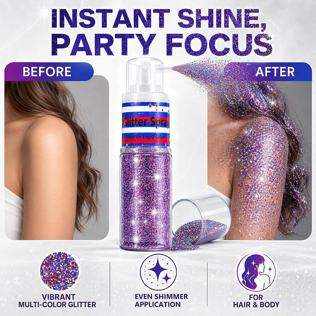 Patriotic Red White And Blue Hair And Body Glitter Spray, Hair Glitter Highlighter Powder For Clothes, Festival Party Makeup Fourth Of July Accessories For Women, 4Th Of July Independence Day