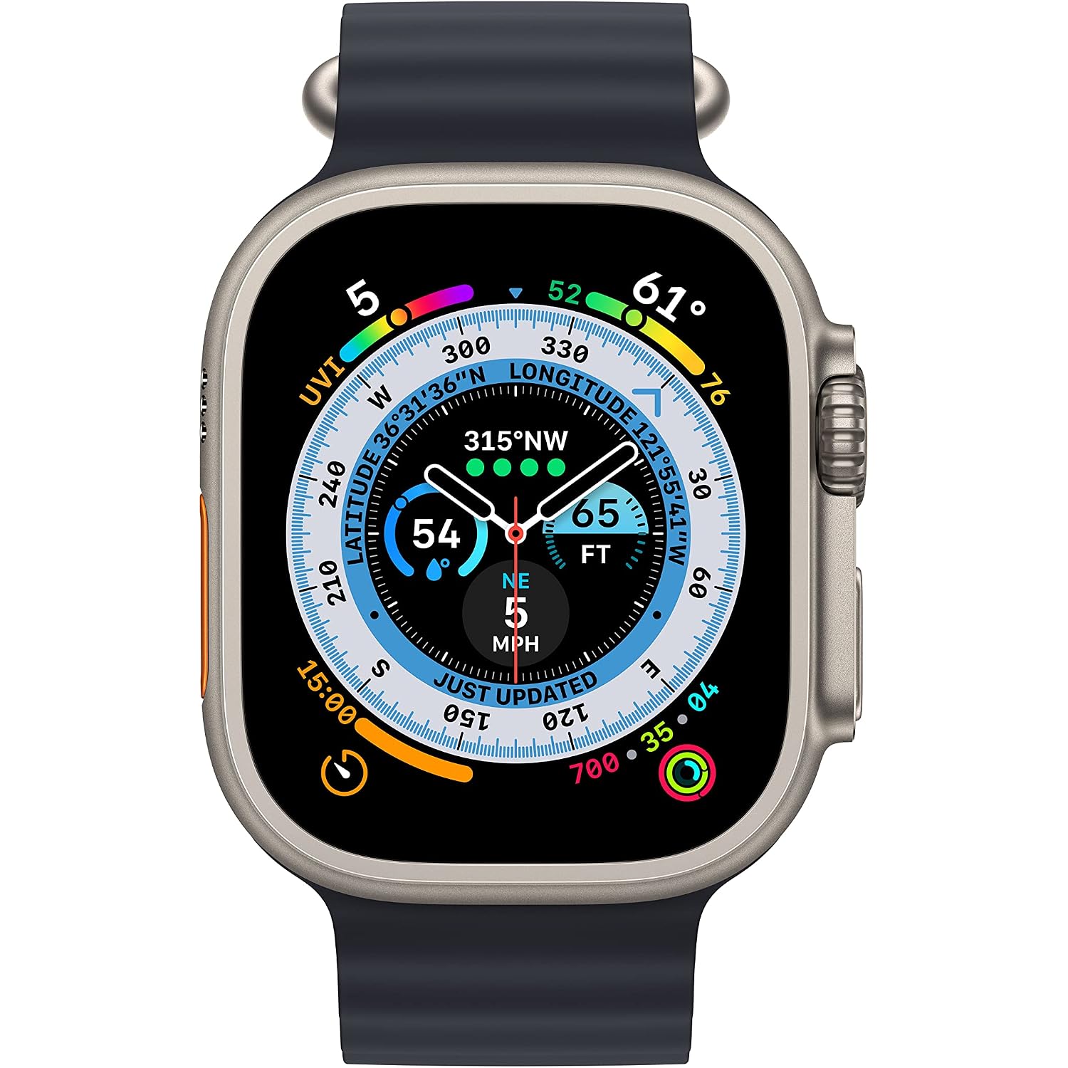 Apple Watch Ultra [Gps + Cellular 49Mm] Titanium Case With Midnight Ocean Band, One Size (Renewed)