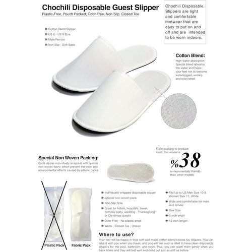 5 Pairs Fabric Packed Disposable Hotel Slippers for Airbnb Spa Salon Party Wedding Guests - Fits up to Adult US Men Size 10 & Women Size 11, White