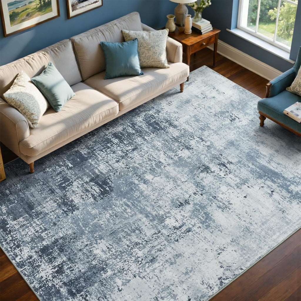 6X9 Ft Large Area Rugs For Living Room, Soft Non-Slip Washable Rugs Modern Abstract Pattern Carpet For Bedroom Indoor Floor Nursery Home Decor (Blue)