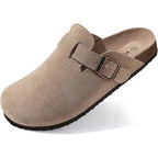 Kidmi Genuine Suede Clogs For Women Men Cork Footbed Sandals Leather Mules Potato Shoes With Arch Support