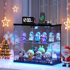 Dystler Glass Display Case With Led Lights, Small 2-Tier For Figures | Lighted Display Cabinet With Motion Sensor, Clear Tempered Glass Door, Usb-C Charging Hub For Collectibles, Rocks, Tabletop