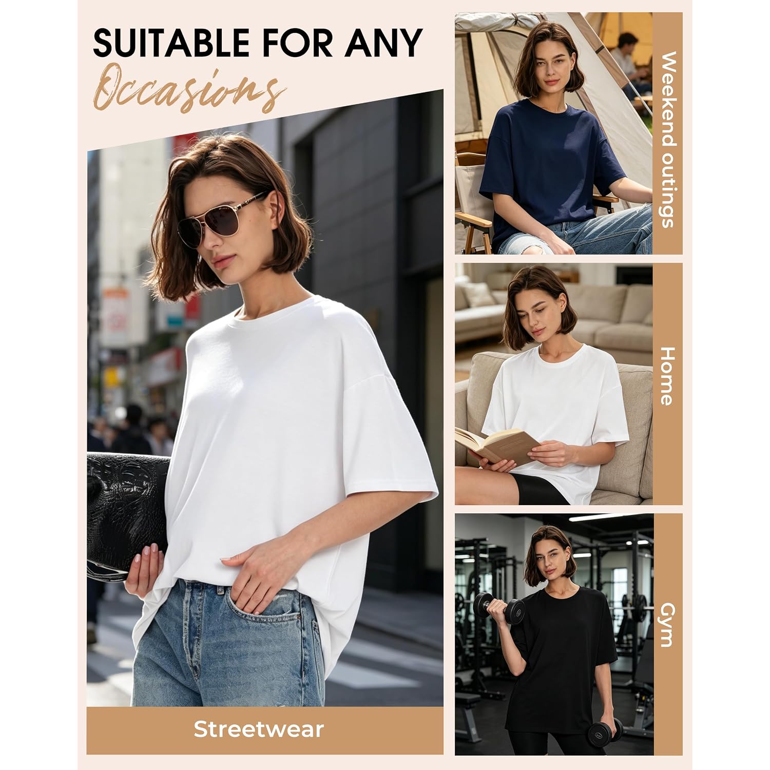 Bamboo Cool Womens Oversized Summer T Shirts Tops Short Sleeve Tees Spring Outfits Trendy Business Fashion Workout Clothes