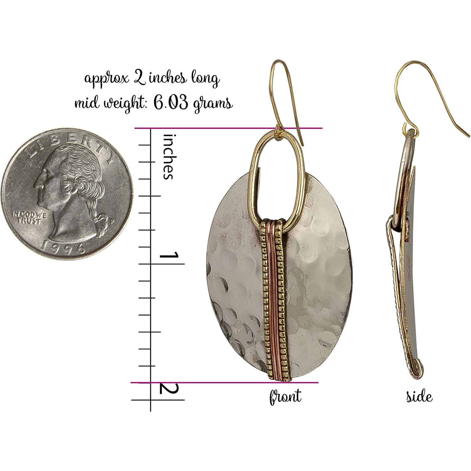 SPUNKYsoul Boho Earrings for Women Gold Silver Copper Dangle Oval or Round Ethnic Trendy Western Hammered Gift Handmade Mixed Metal African Jewelry