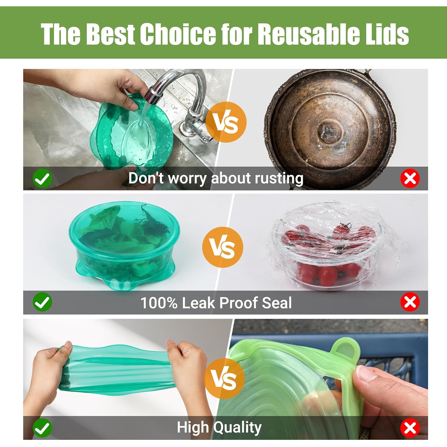 Silicone Stretch Lids for Food Storage in Fridge, Reusable Elastic Bowl Covers for Cup, Cans, Jars, Round & Rectangle Container, Food Grade Silicone Microwave Food Cover, Heat-Resistant, 6PCS