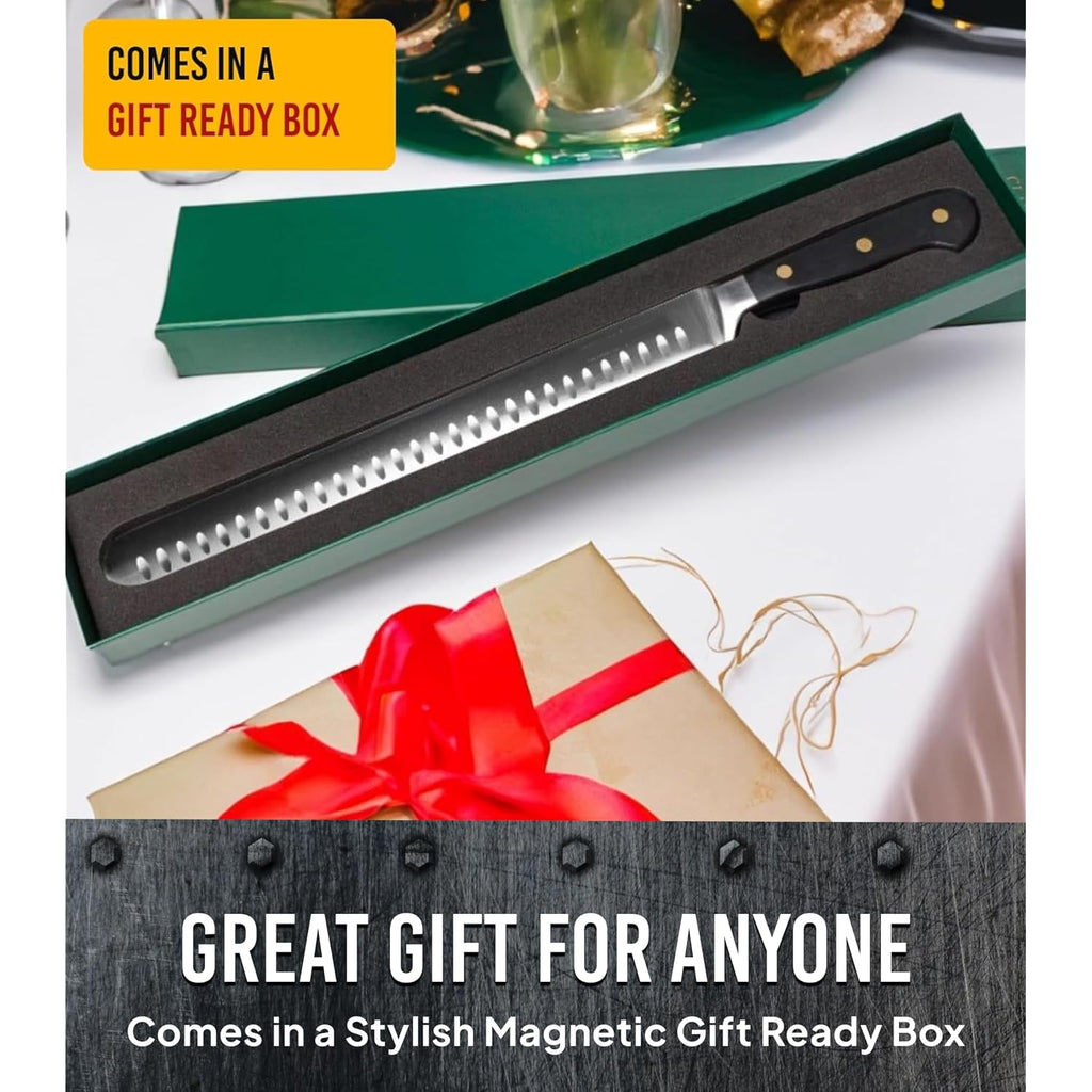 Brisket Slicing Knife – 12" Brisket Knife, Bbq, Grilling Gifts For Men – Razor Sharp German Steel, Full Tang, Ergonomic Handle