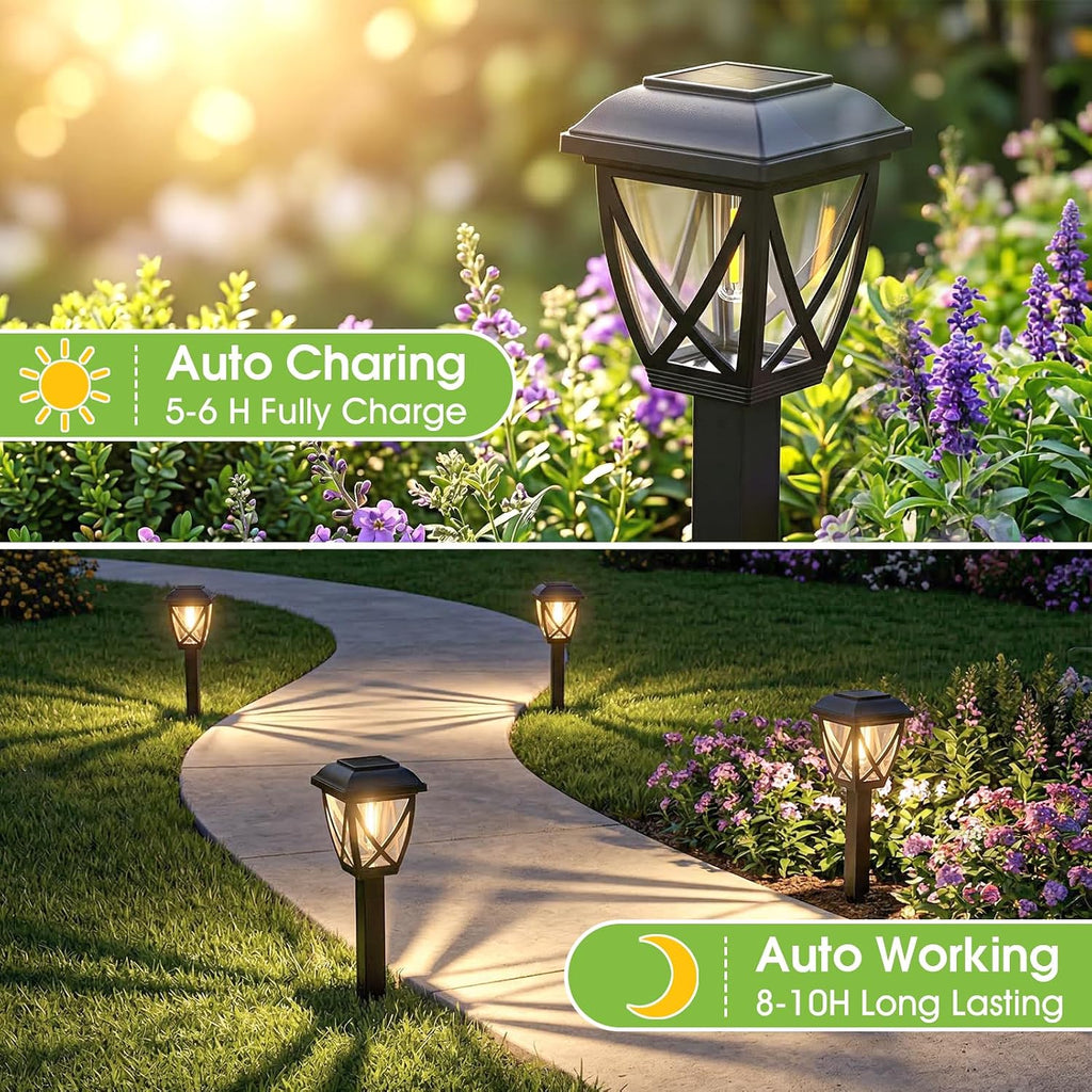 Solar Pathway Lights Outdoor 10 Pack, Auto On/Off Waterproof Solar Garden Lights, Energy Saving Led Landscape Outside Lights For Yard, Walkway, Patio & Driveway Decor