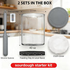 2 Pack Premium Pro Sourdough Starter Jar Kit - 40Oz Large Wide Mouth Sourdough Bread Jar With Marked Feeding Band, Thermometer, Scraper, Cloth Cover & Silicone Lid/Base, Glass Container, Baking Supply