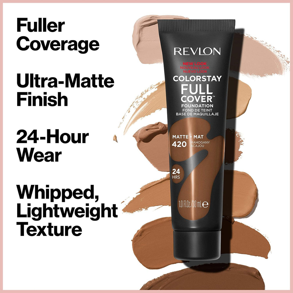 Revlon Colorstay Full Cover Longwear Matte Foundation, Heat & Sweat Resistant Lightweight Face Makeup, 200 Nude, 1.0 Fl Oz