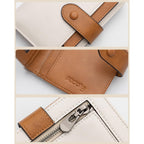 Alldaily Small Slim RFID Blocking Leather Wallet for Women, Bifold with 10 Card Slots and Coin Pocket (White&Brown)