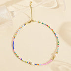 Wellike Freshwater Pearl Beaded Necklace for Women Handmade Boho Colorful Glass Beads Choker Necklace Stainless Steel 18K Gold Plated Bohemian Women Summer Jewelry Gifts