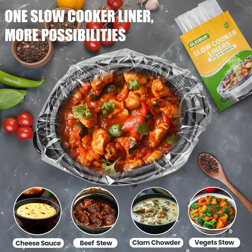 Olesbur 30 Count Slow Cooker Liners, 13"X21", Fits 3-8 Quarts, Disposable Pot Liners Compatible With Crockpot, Oval Large Size, Bpa-Free Cooking Bags, Kitchen Accessories, Cook With Ease