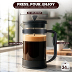 Utopia Kitchen Borosilicate Glass French Press Coffee Maker 34 Oz, Heat-Resistant Cafetiere & Tea Maker, Thickened Glass Coffee Press for Travel and Camping, Black