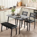 Idealhouse 43'' Dining Table Set For 4, Wooden Kitchen Table With Upholstered Bench & 2 Cushion Chairs, Industrial Dinette Set For Studio, Kitchen, Dining Room, Apartment, Gray