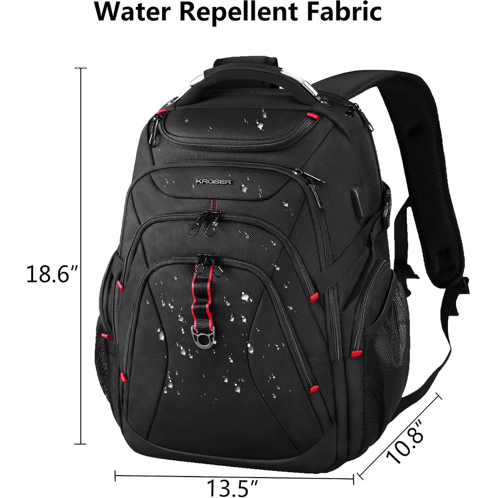 Kroser Travel Laptop Backpack 17.3 Inch Xl Computer Backpack With Hard Shell Saferoom Rfid Pockets Water-Repellent Business College Daypack Stylish Bag For Men/Women-Black