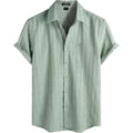 Lucmatton Men'S Vintage Bohemian Short Sleeve Button Down Shirt Casual Regular Fit Striped Textured Summer Beach Tops