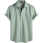 Lucmatton Men'S Vintage Bohemian Short Sleeve Button Down Shirt Casual Regular Fit Striped Textured Summer Beach Tops