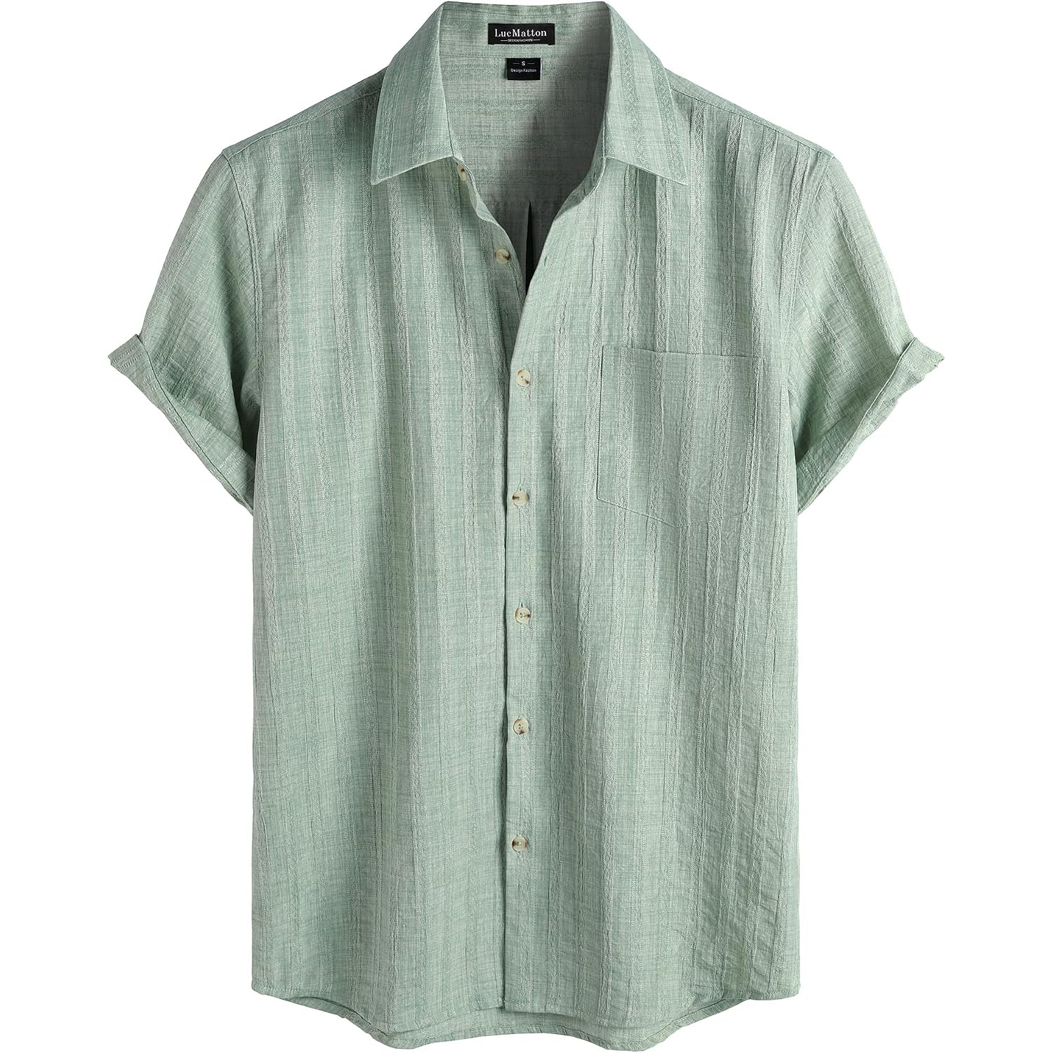 Lucmatton Men'S Vintage Bohemian Short Sleeve Button Down Shirt Casual Regular Fit Striped Textured Summer Beach Tops