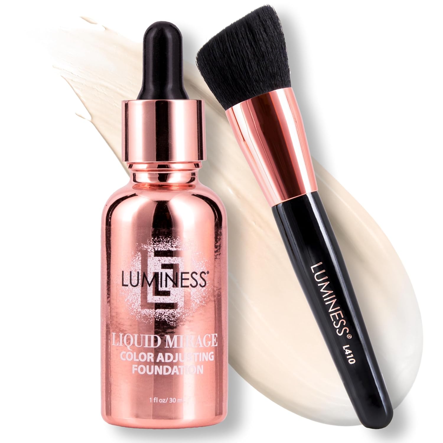 LUMINESS Liquid Mirage w/SPF 50 Color Adjusting Foundation Kit - Color Changing Foundation, SPF 50 Primer & Makeup Brush, Face Makeup for Mature Skin, 4in1 Liquid Foundation, Concealer & Moisturizer