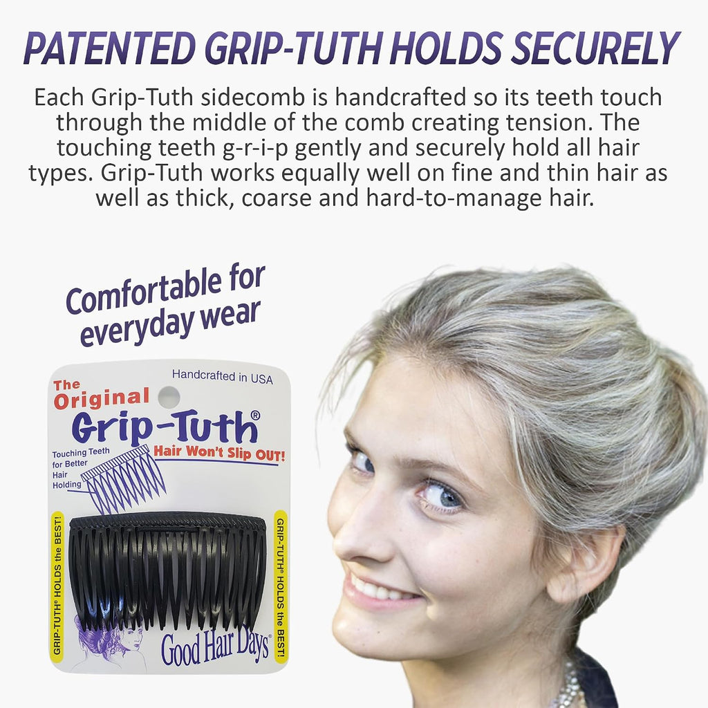 Good Hair Days Grip-Tuth Combs 40415 Set Of 2, Tortoise Shell Color 2 3/4" Wide