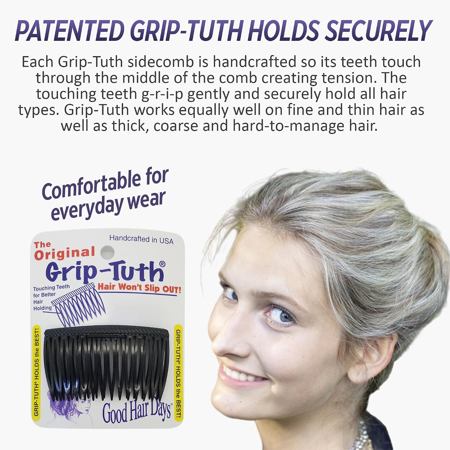Good Hair Days Grip-Tuth Combs 40415 Set Of 2, Tortoise Shell Color 2 3/4" Wide