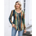 Long Sleeve Shirts for Women Casual V Neck Top Pleated Floral Boho Blouses 2026 Fall Tunics