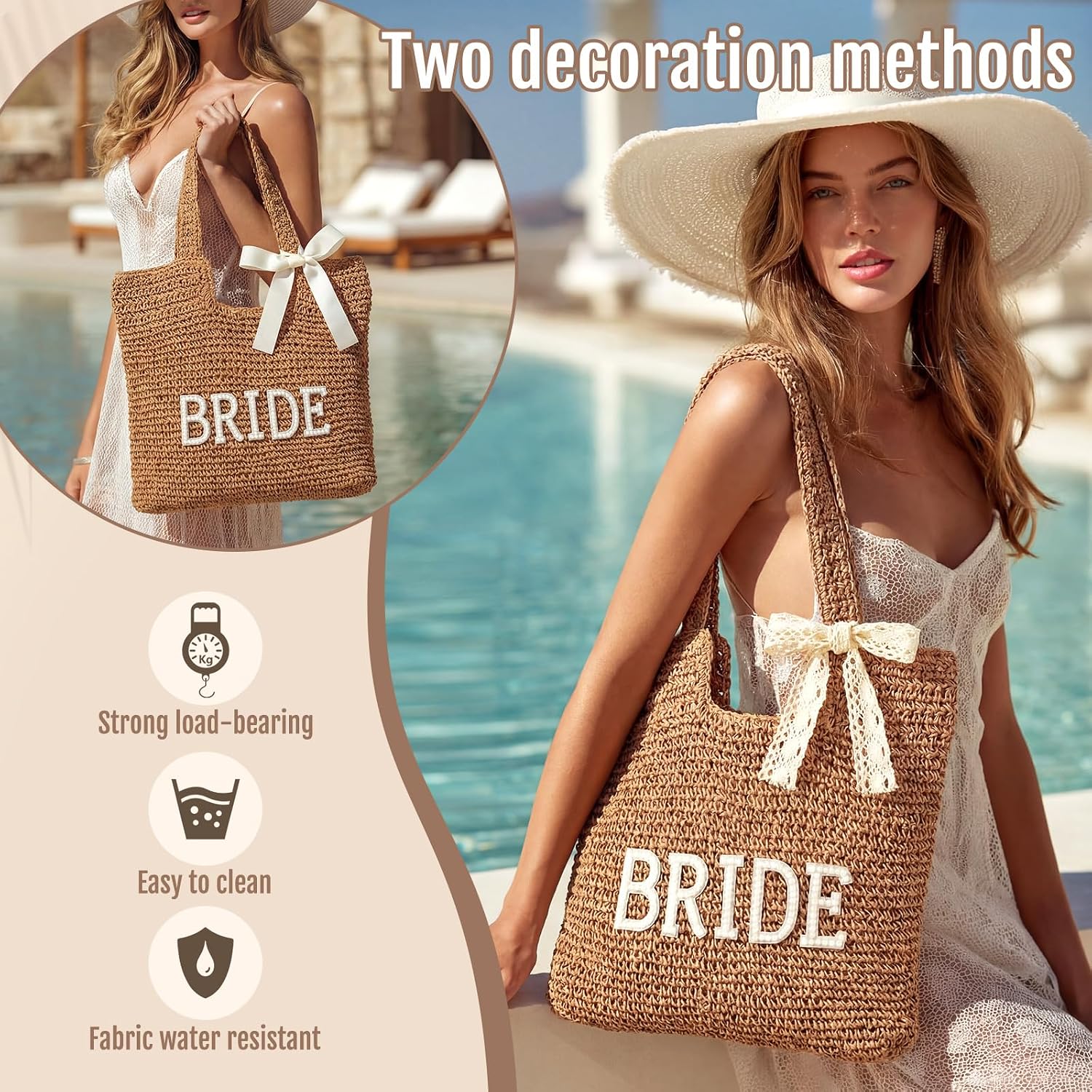 Bridal Shower Gift, Bride Tote Bag, Straw Purse, Honeymoon Beach Bag For Bride To Be, Bachelorette Wedding Gifts