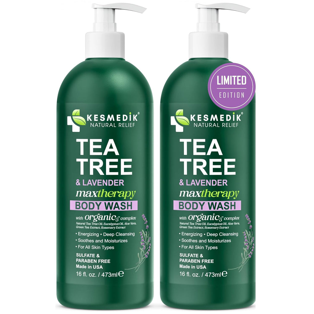 Kesmedik Tea Tree Body Wash Maxtherapy With Lavender & 100% Tea Tree Oil For Skin, Cleans, Soothes And Refreshes Sensitive, Itchy Skin, Body & Foot Soap For Men & Women, 2-Pack, Limited Edition