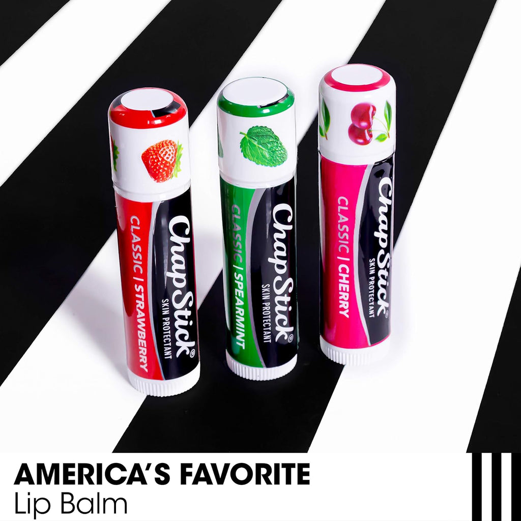 Chapstick Lip Care Set, Classic Collection 3-Pack – Spearmint, Cherry, And Strawberry Lip Balm, 0.15 Oz Ea