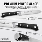 Cutluxe Serrated Tomato Knife – 5" Kitchen Utility Knife For Vegetables, Fruit & Bread – Razor Sharp Forged High Carbon German Steel, Full Tang, Ergonomic Pakkawood Handle – Artisan Series